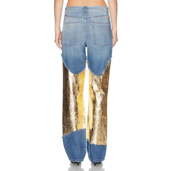 BRANDON MAXWELL The Cortlandt Denim Pant W/ Metallic Leather Combo Size 29 New - Picture 14 of 14
